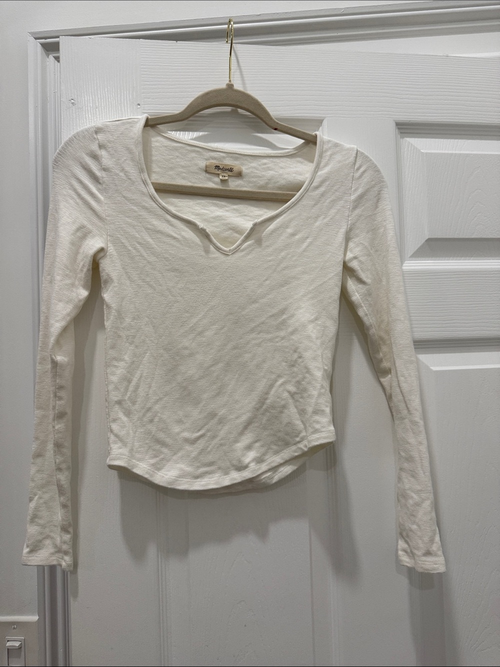 Madewell Ivory Notch-Neck Long Sleeve Tee